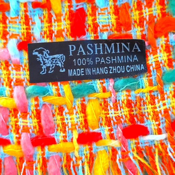 NWOT. Woman's 100% Pashmina scarf with multi color design. - Picture 3 of 3